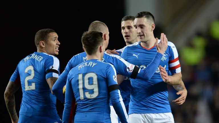 Rangers' Lee Wallace celebrates with his team-mates