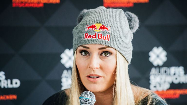 Lindsey Vonn of the USA addresses a press conference ahead of the FIS Ski World Cup Parallel Slalom city event at 
