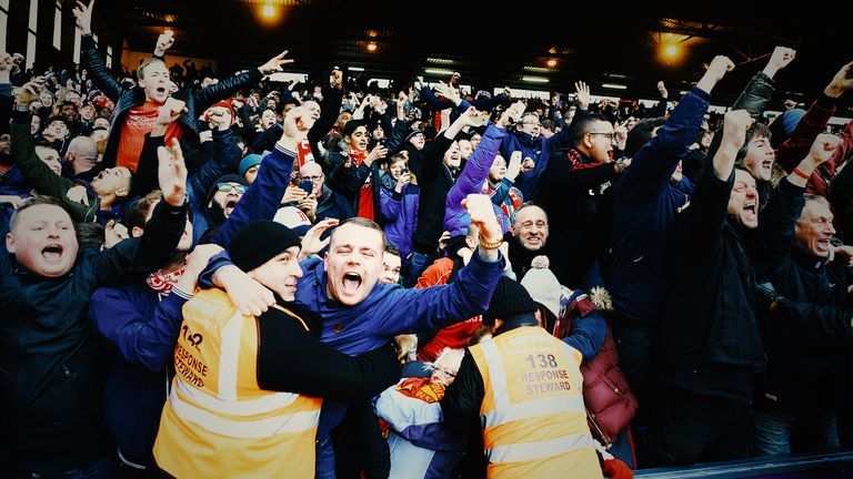 Liverpool fans celebrate at Crystal Palace