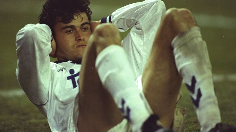 2 Mar 1993:  Luis Enrique Martinez of Real Madrid sits on the pitch during the UEFA Cup quarter-final First Leg match against Paris St Germain at the Santi