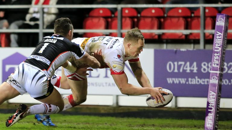 1st try scored by Adam Swift tackled by Castleford's Luke Dorn