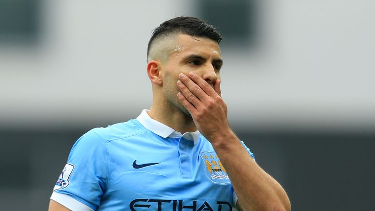 Sergio Aguero reacts to a missed chance for Man City at Norwich