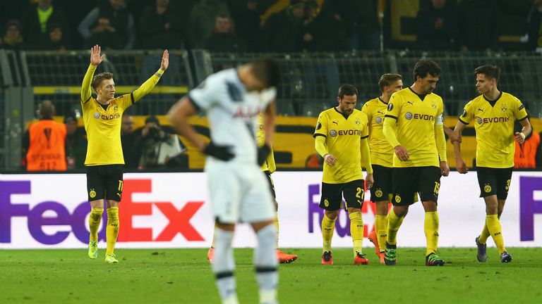 Marco Reus third goal celeb, Borussia Dortmund v Tottenham, Europa League