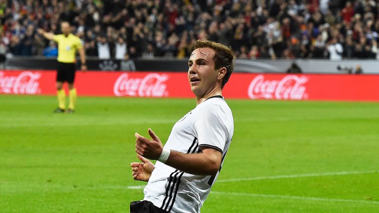 MUNICH:  Mario Goetze of Germany celebrates after scoring the second goal during the International Friendly match between Germany and Italy 