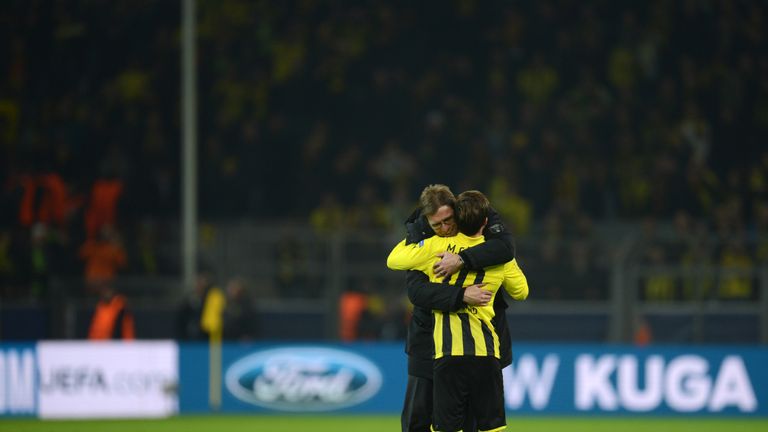 Klopp, pictured hugging Gotze after a Borussia Dortmund match, is a huge admirer of the midfielder