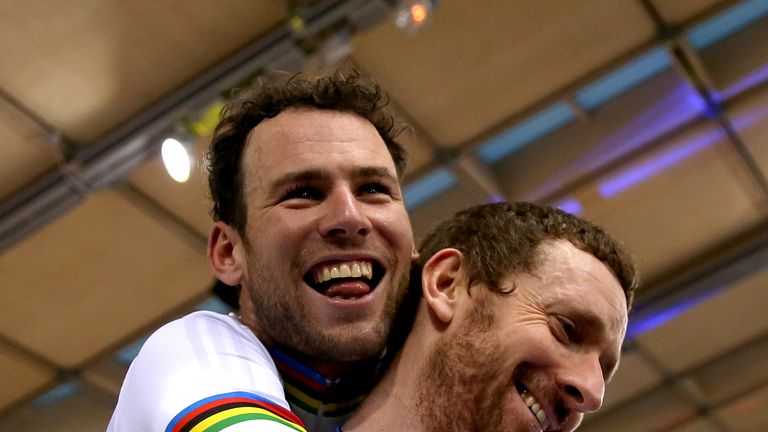 Great Britain's Sir Bradley Wiggins (right) and Mark Cavendish celebrate after winning the Madison