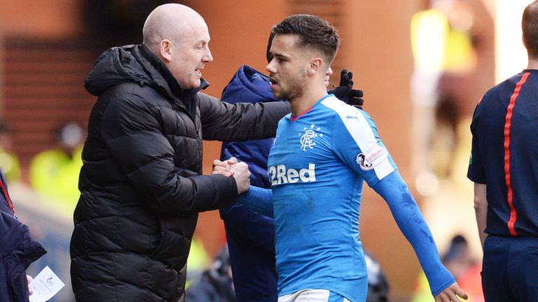 Rangers boss Mark Warburton with Harry Forrester