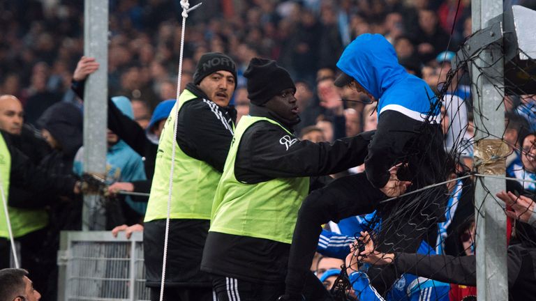 OM fans protest during the French L1 football match Olympique de Marseille vs Rennes 