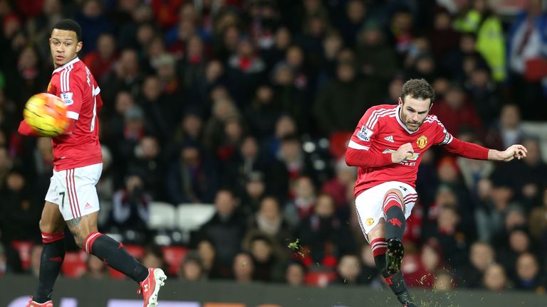 Juan Mata scores Manchester United's first and match-winning goal in the 83rd minute