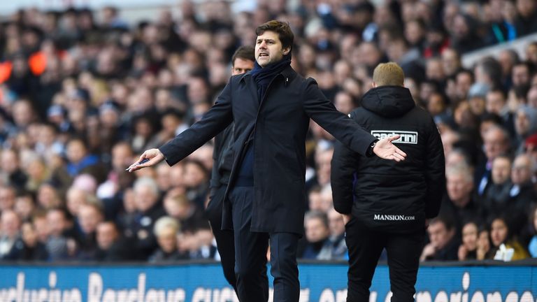 Mauricio Pochettino, manager of Tottenham Hotspur, reacts during the Premier League match against Bournemouth