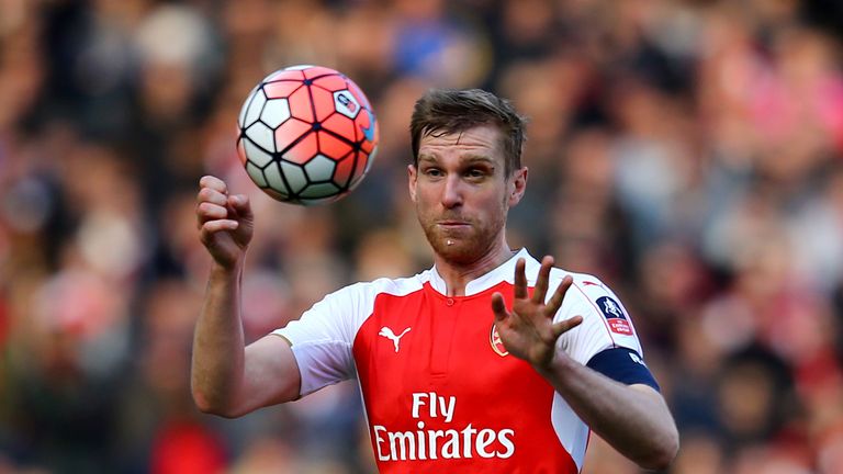 LONDON, ENGLAND - MARCH 13:  Per Mertesacker of Arsenal in action during The Emirates FA Cup Sixth Round match between Arsenal and Watford at the Emirates 