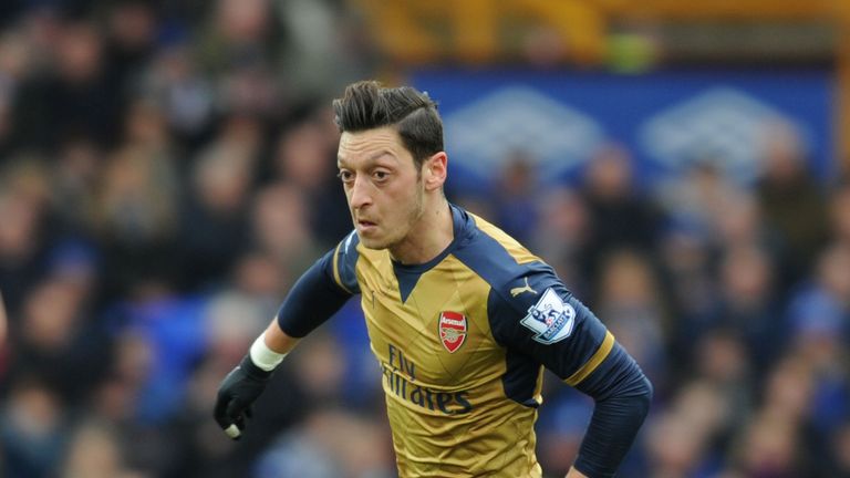 Mesut Ozil of Arsenal during the Premier League match against Everton at Goodison Park on March 19, 2016