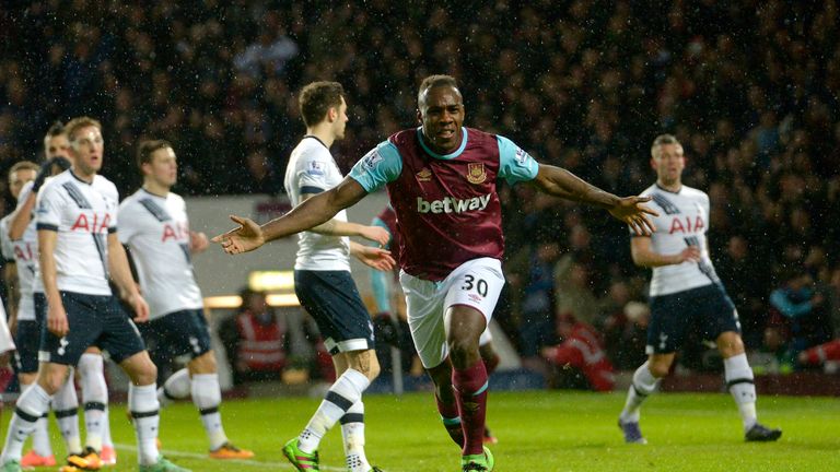 Michail Antonio celebrates after scoring West Ham's opening goal against Tottenham