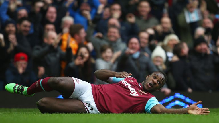 Michail Antonio gets animated after scoring for West Ham