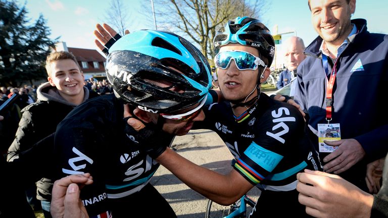 Ian Stannard finished third, winning the sprint from the bunch behind, and he was quick to congratulate Kwiato afterwards