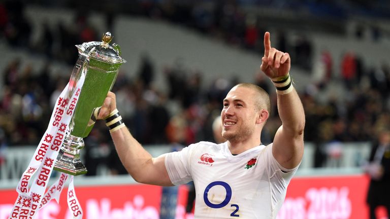 England's Mike Brown with the RBS 6 Nations trophy 