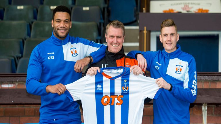 Miles Addison (left) and Alex Henshall with Kilmarnock manager Lee Clark