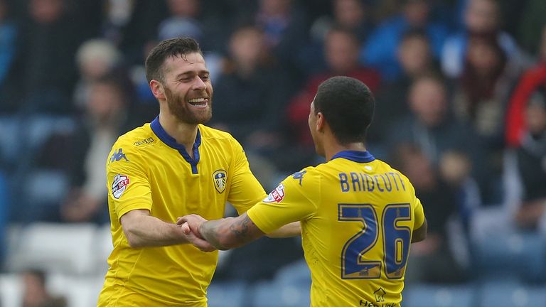Leeds United's Mirco Antenucci celebrates scoring his side's second goal of the game with team-mate Liam Bridcutt