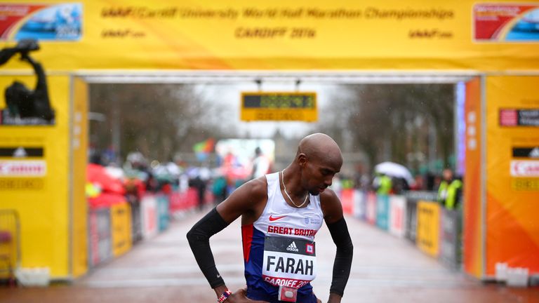  Mo Farah of Great Britain looks dejected after coming third during the IAAF/Cardiff University World Half Marathon Championships