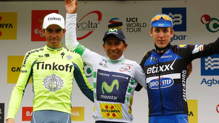 Alberto Contador, Nairo Quintana and Dan Martin on the final podium of the 2016 Volta a Catalunya