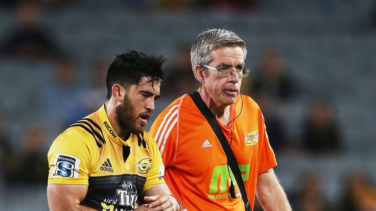 Nehe Milner-Skudder of the Hurricanes is taken off injured 