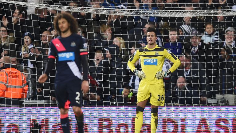 Karl Darlow of Newcastle United dejected after West Brom's Darren Fletcher scored with a header