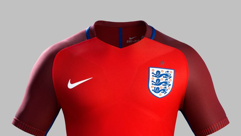 Nike has produced a two-tone red away kit for England's Euro 2016 campaign