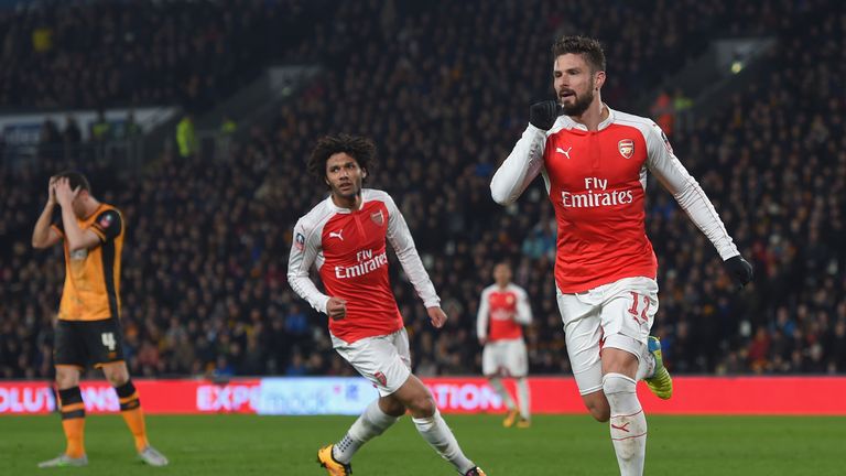 Olivier Giroud of Arsenal celebrates scoring the opening goal