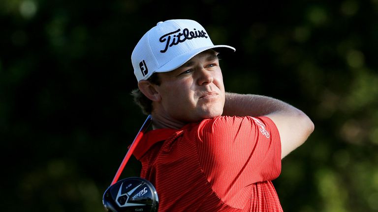 Patton Kizzire plays his shot from the first tee during the first round of the Sony Open