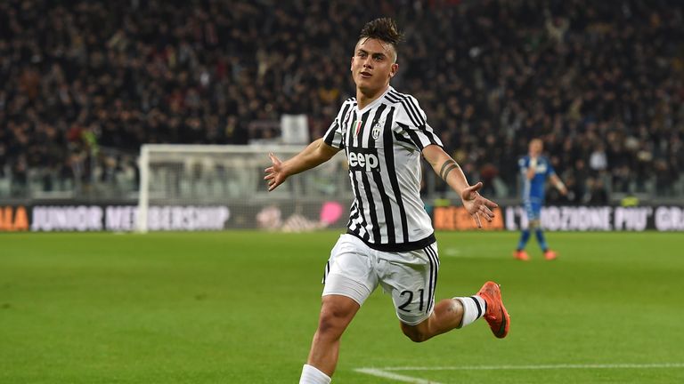 Paulo Dybala of Juventus FC celebrates after scoring the opening goal 