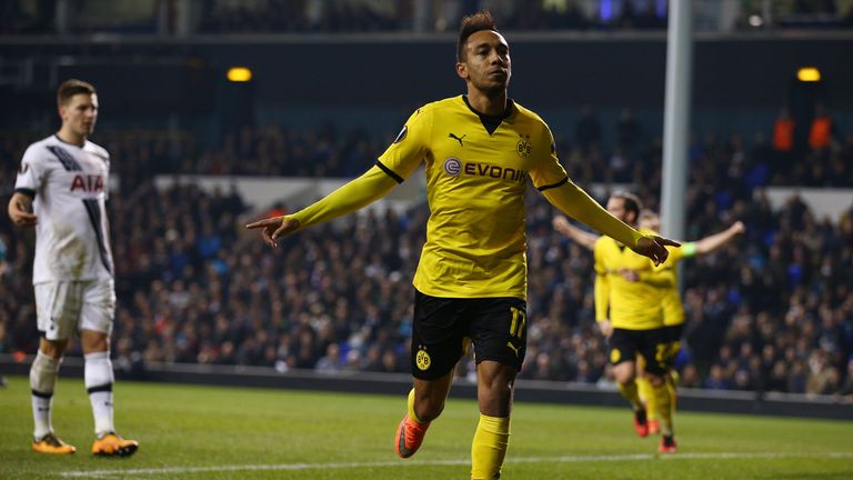 Pierre-Emerick Aubameyang of Borussia Dortmund celebrates his second goal