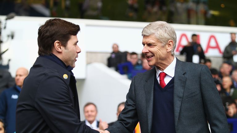 Mauricio Pochettino and Arsene Wenger shake hands before Tottenham v Arsenal in the Premier League