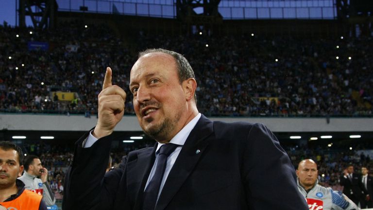 Napoli's coach from Spain Rafael Benitez gestures before the Italian Serie A football match Napoli vs Lazio on May 31 at the San Paolo stadium in Naples
