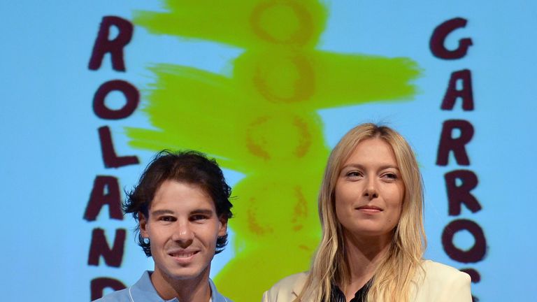 Spain's Rafael Nadal (L), seven-time champion of the French tennis Open, and Russia's Maria Sharapova
