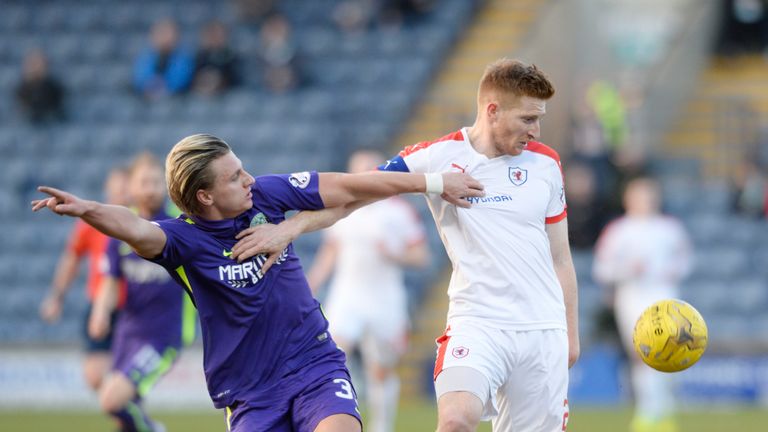 Hibernian's Jason Cummings (left) and Jason Thomson challenge for the ball