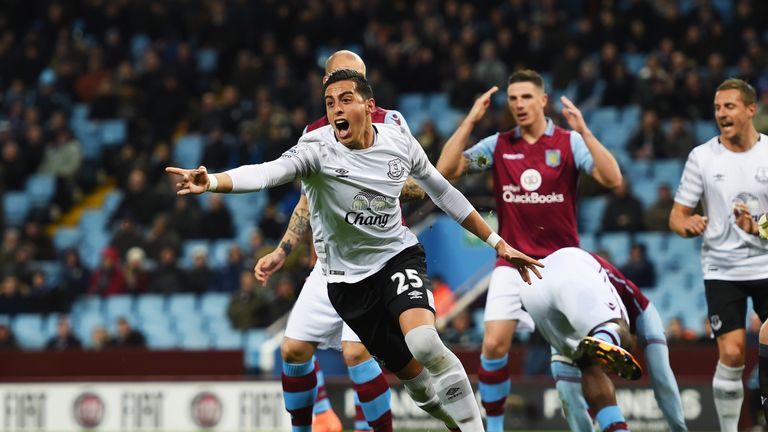 Ramiro Funes Mori of Everton celebrates scoring his team's first goal against Aston Villa