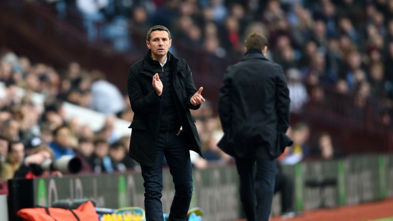 Remi Garde manager of Aston Villa applauds during the Barclays Premier League match between Aston Villa and Tottenham