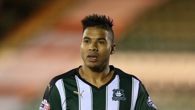 PLYMOUTH, ENGLAND - JANUARY 12:  Reuben Reid of Plymouth Argyle in action during the Sky Bet League Two match between Plymouth Argyle and Northampton Town 