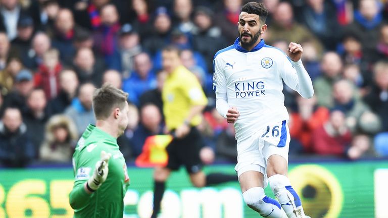 Riyad Mahrez scores Leicester's winning goal against Crystal Palace