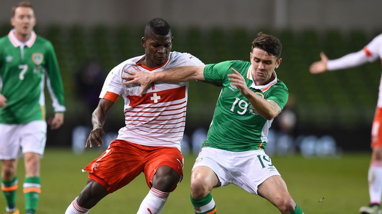 Breel Embolo tangles with Robbie Brady