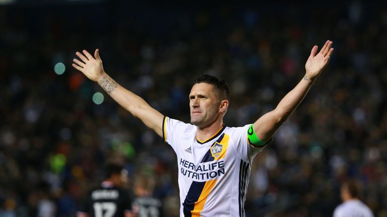 Robbie Keane #7 of Los Angeles Galaxy celebrates after scoring on a penalty kick in the second half of their MLS match against D.C.