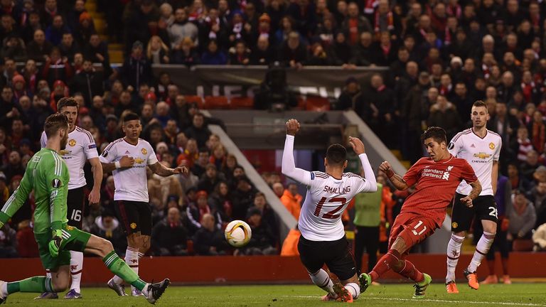 Roberto Firmino nets against Manchester United