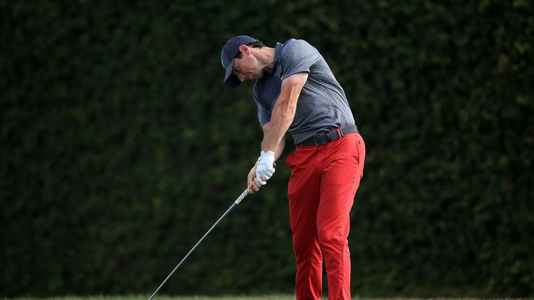 Rory McIlroy of Northern Ireland hits his tee shot on the ninth hole during the final round of the Arnold Palmer