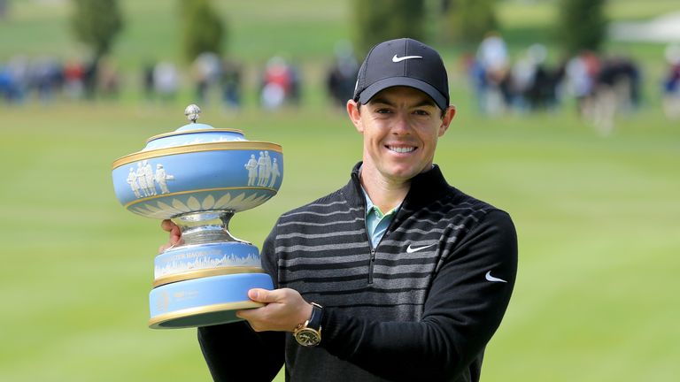 Rory McIlroy with the WGC Match Play trophy after beating Gary Woodland in last year's final