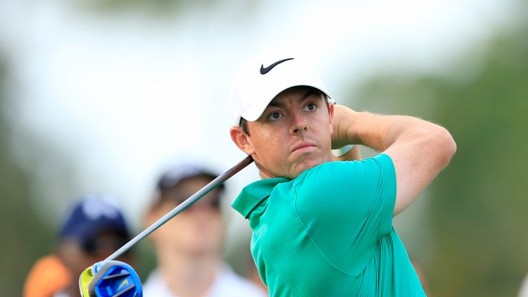 Rory McIlroy tees off on the 17th hole in the WGC-Cadillac Championship at Doral