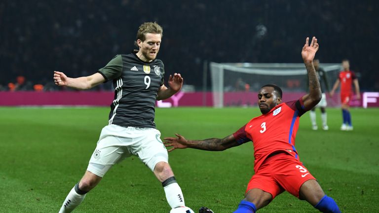 Danny Rose tackles Andre Schurrle during England's 3-2 win over Germany