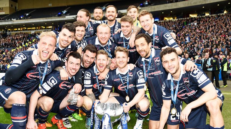 Ross County players celebrate their Scottish League Cup win over Hibernian