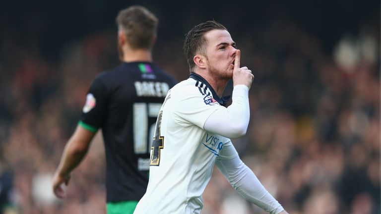 Ross McCormack of Fulham celebrates scoring his team's first goal 