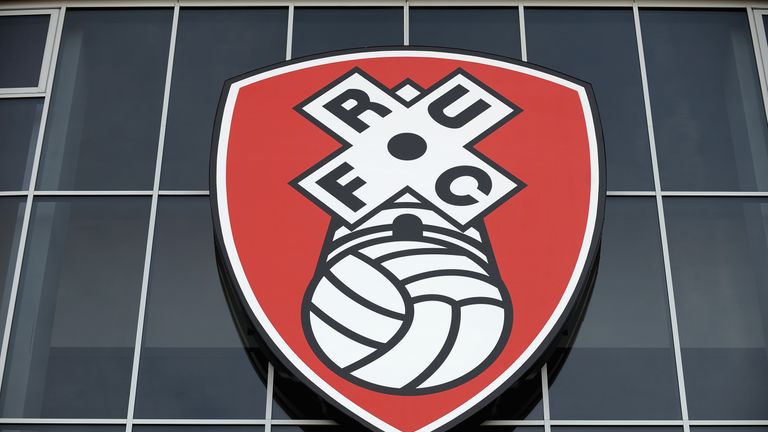ROTHERHAM, ENGLAND - SEPTEMBER 28:  A view of the club badge outside of the New York Stadium, home of Rotherham United before the Sky Bet League One match 