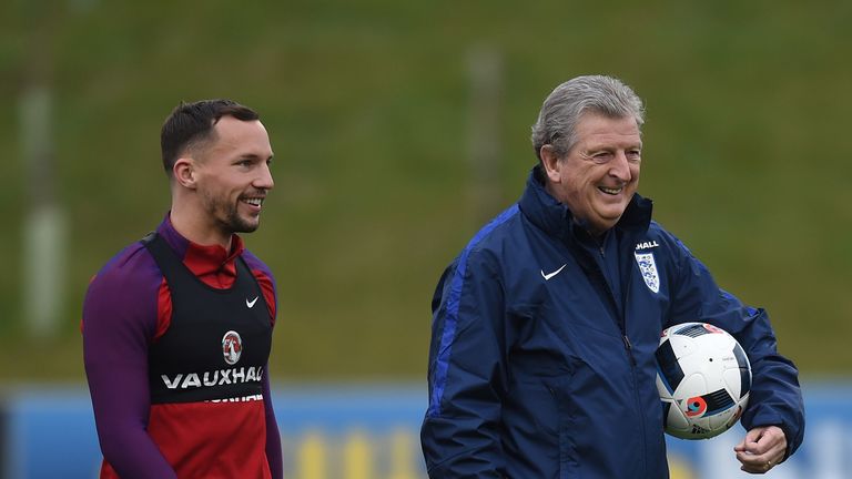 Roy Hodgson welcomes Danny Drinkwater to England's training session at St George's Park